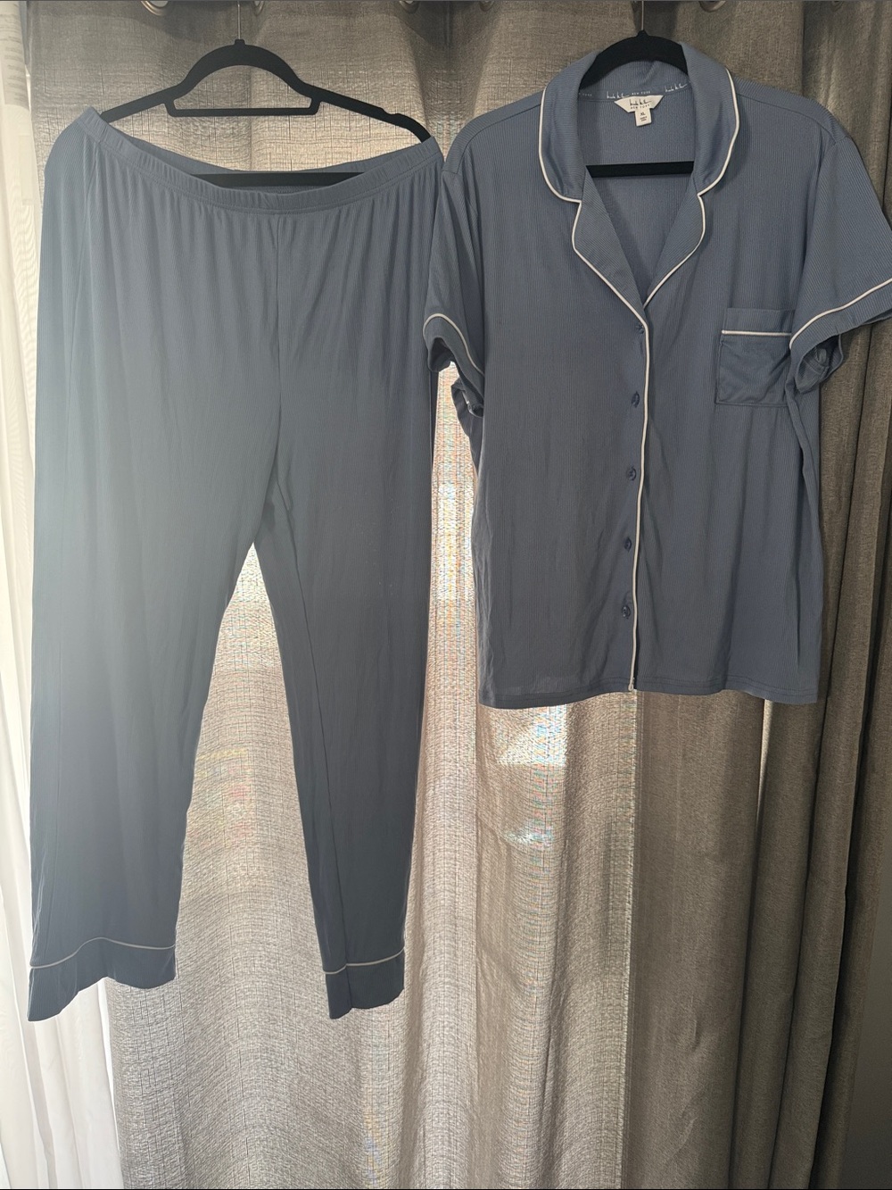 Nicole Miller Slate Blue Short-Sleeve Pajama Set with White Piping